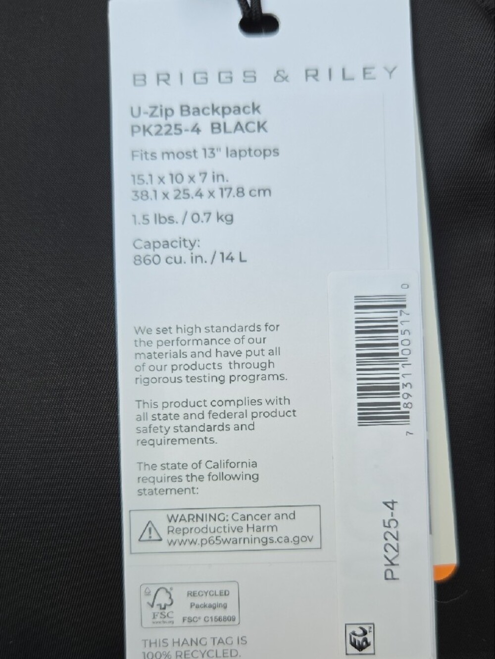 Briggs & Riley Rhapsody U-Zip Black Backpack - Picture 2 of 10